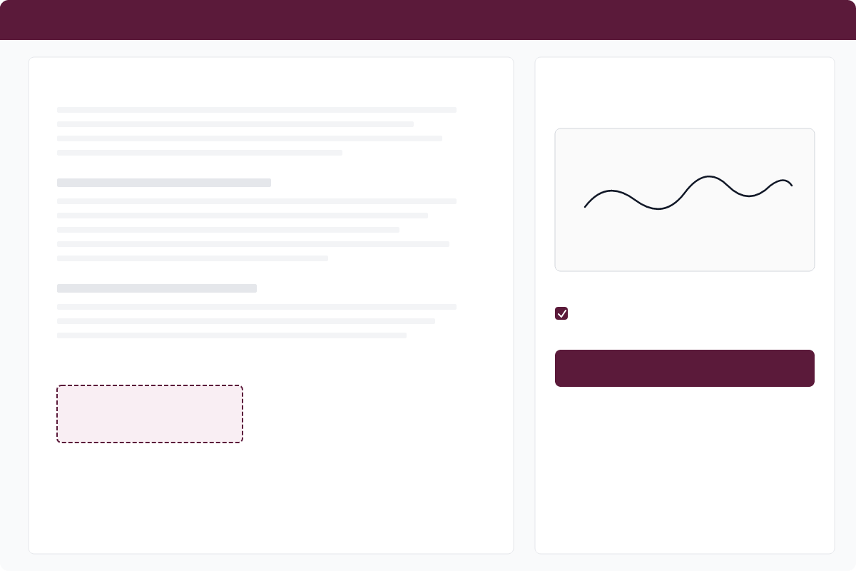 Signing page with document preview and signature pad