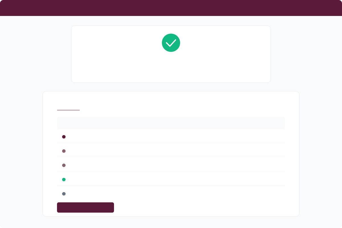 Completion screen showing audit trail with logged events